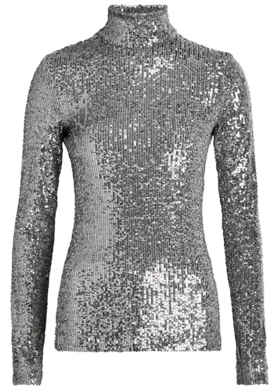 Rabanne Sequin-embellished Mesh Top In Gray