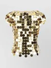 Rabanne Sequin Embellished Metallic Finish Short Sleeve Top In Gold