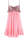 Rabanne Ruffled Chainmail And Stretch-satin Mini Dress In Pink