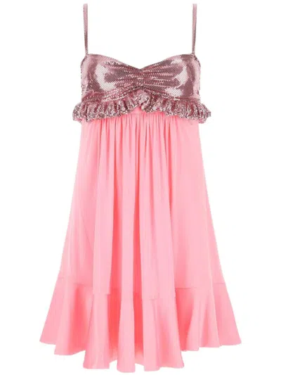 Rabanne Ruffled Chainmail And Stretch-satin Mini Dress In Pink