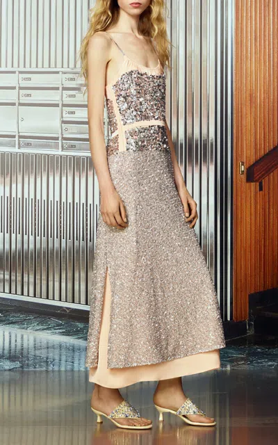 Rabanne Sequin-embellished Satin Midi Dress In Silver