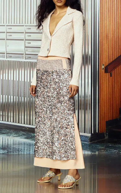 Rabanne Sequin-embellished Satin Midi Skirt In Neutral