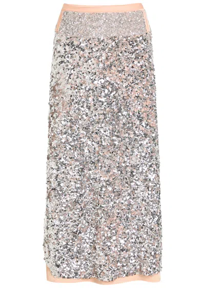 RABANNE RABANNE SEQUIN-EMBELLISHED SATIN MIDI SKIRT