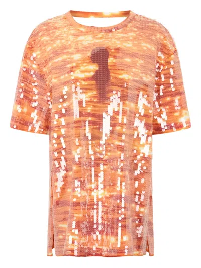 Rabanne Sequin-embellished T-shirt In Burgundy