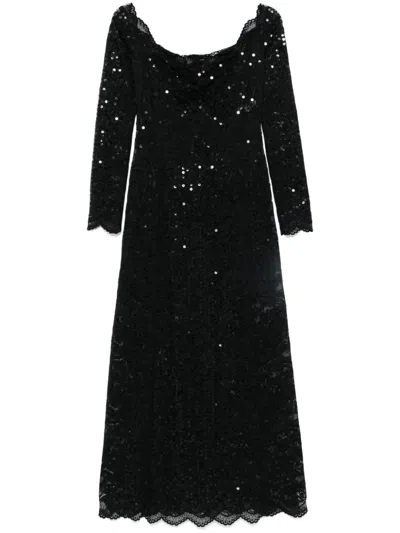 Rabanne Sequin-embroidered Lace Maxi Dress In Black
