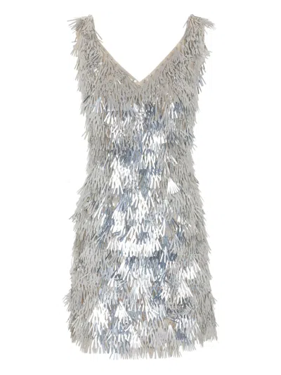 Rabanne Sequin Fringe Mini Dress In Gray