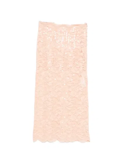 Rabanne Sequin Lace Midi Skirt In Pink