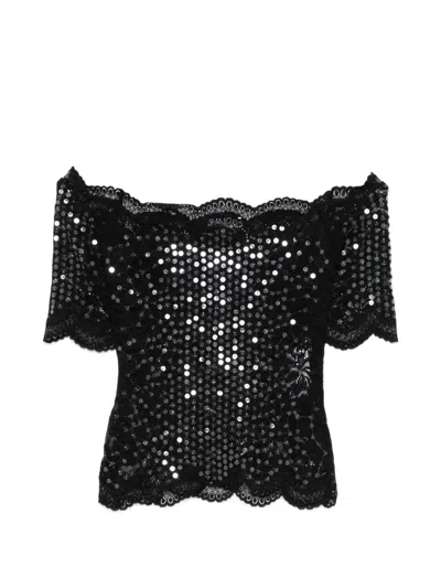 Rabanne Sequin Lace Top In Black