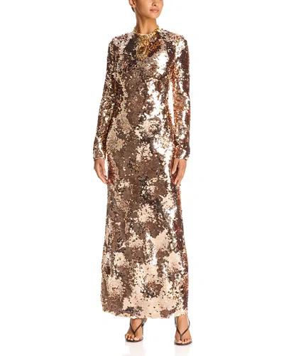 Rabanne Sequin Long Sleeve Dress In Gold
