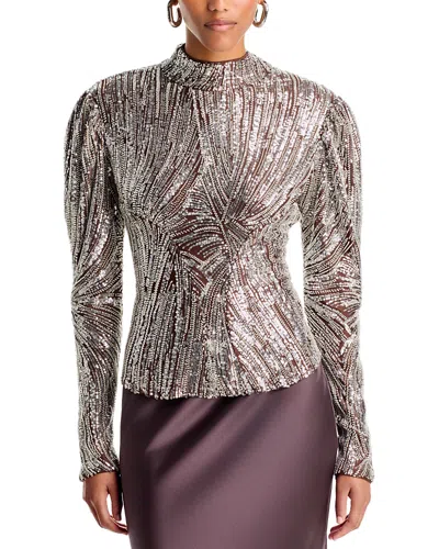 Rabanne Sequin Long Sleeve Top In Metallic