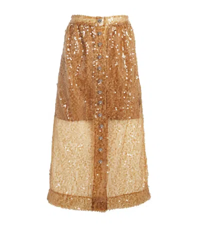 Rabanne Sequined Midi Skirt In Brown