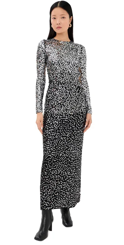Rabanne Long Sleeve Floor-length Sequin Dress In Black