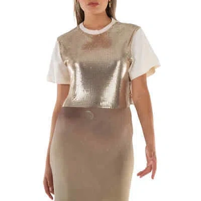 Pre-owned Rabanne Sequin Short-sleeve Cropped Top In Beige
