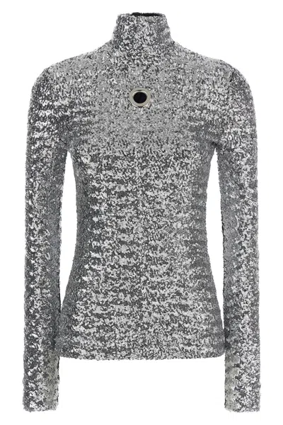 Rabanne Metallic Sequin Embellished High Neck Sweater In Gray