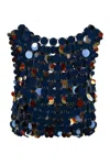 Rabanne Sequin Chain Link Sleeveless Top In Blue