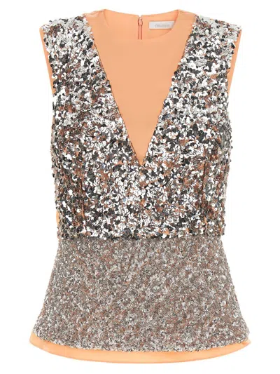 Rabanne Sleeveless Sequin Top Fitted V Neckline In Gold