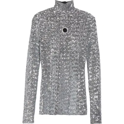 Rabanne Sequin Turtleneck Top In Gray