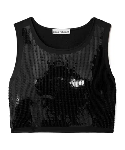 Rabanne Sequined Cropped Tank Top In Black