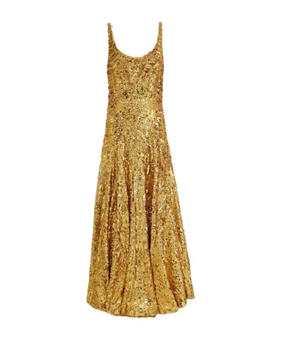 Rabanne Sequined Crepe De Chine Maxi Dress In Yellow