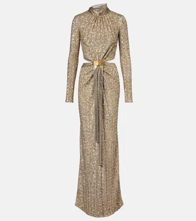 Rabanne Sequined Gathered Gown In Gold