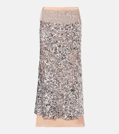 Rabanne Sequined Jersey Midi Skirt In Brown