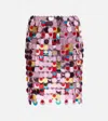 Rabanne Round Sequined Mesh Mini Skirt In Pink