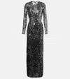 Rabanne Sequined Open-back Jersey Gown In Black