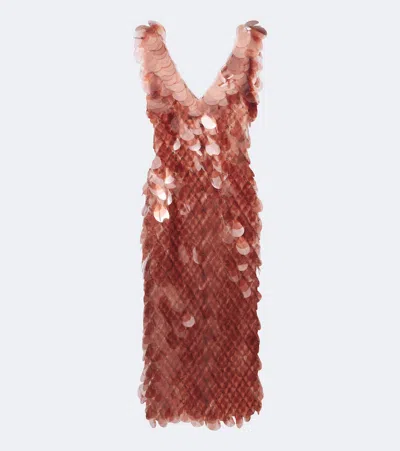 Rabanne Sequined Sheer Midi Dress In Pink