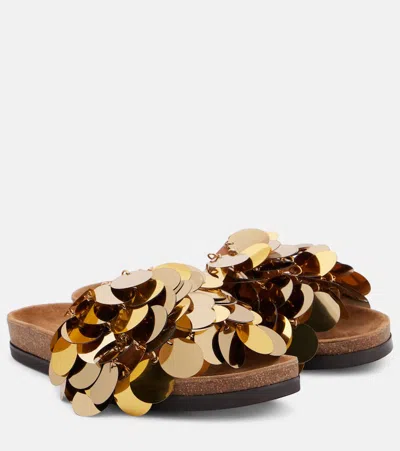 Rabanne Sequined Suede-trimmed Slides In Multi