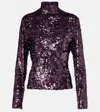 Rabanne Womens Beetroot Purple Mock-neck Sequin Woven Top In Brown
