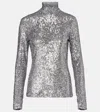 Rabanne Sequined Tulle Turtleneck Top In Silver