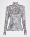 Rabanne Sequined Tulle Turtleneck Top In Silver