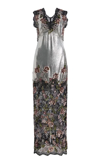 Rabanne Floral-embroidered Chainmail Maxi Dress In Multi