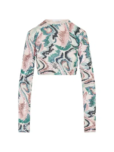 Rabanne Sequin-embellished Abstract-print T-shirt In Pink