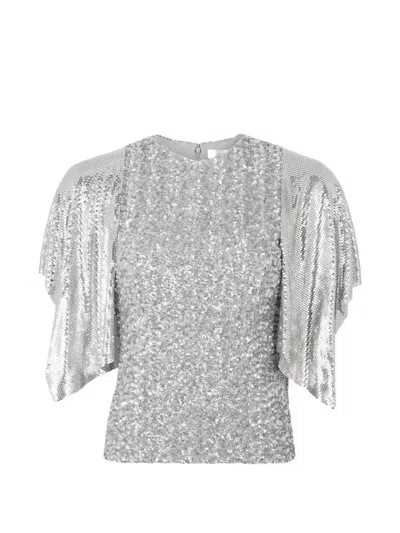 Rabanne Chainmail-trimmed Sequined Mesh Blouse In Silver