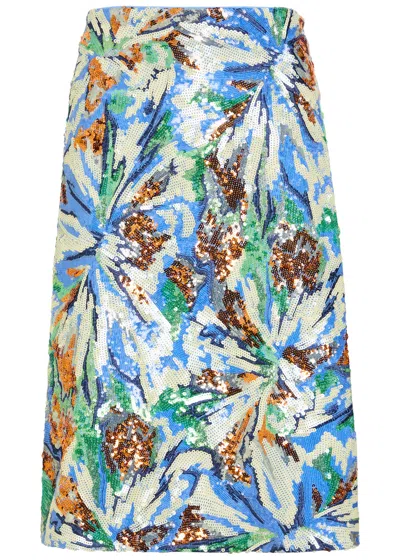 Rabanne Sequin-embellished Floral Midi Skirt In Multi