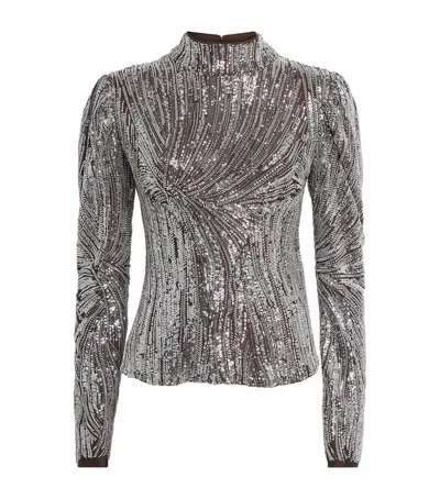Rabanne Sequin-embellished High-neck Top In Brown