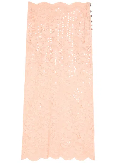 Rabanne Sequin-embellished Stretch-lace Midi Skirt In Pink