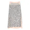 Rabanne Sequin Skirt Contrast Waistband Side Slit In Silver
