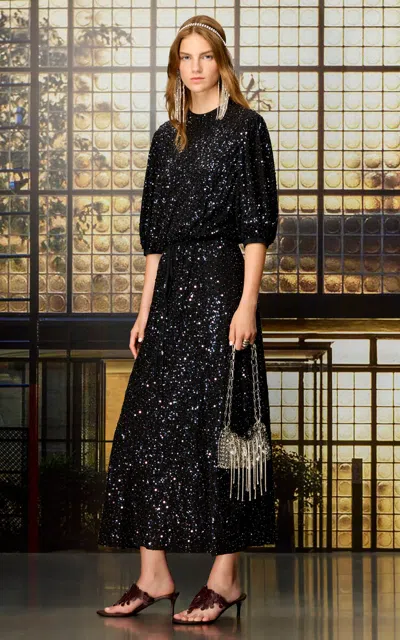 Rabanne Sequin-embroidered Midi Dress In Black