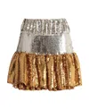 Rabanne Bicolor Sequin-embellished Ruffle Mini Skirt In Brown