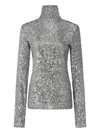 Rabanne Sequined Tulle Turtleneck Top In Gray
