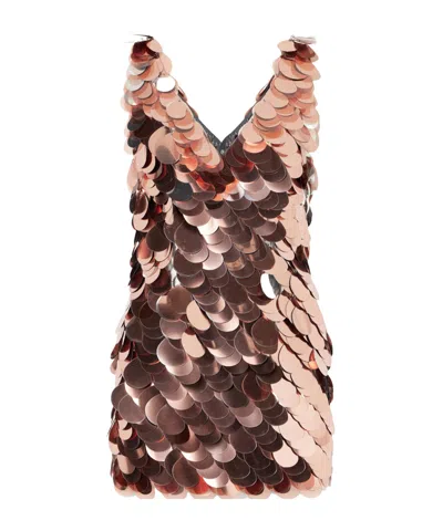 Rabanne Sequin-embellished Coated Metallic Mesh Mini Dress In Pink
