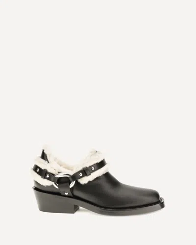 Rabanne Shearling Trim Biker Ankle Boots In Black