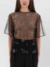 Rabanne Sheer Floral Embellished Short Sleeve Top
