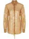 Rabanne Sheer Sequined Shirt In Brown