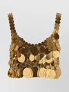 Rabanne Womens Gold Sequin-embellished Cropped Metallic Top