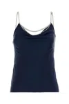 Rabanne Womens Deep Navy Chain-embellished Cowl-neck Satin Vest Top In Blue