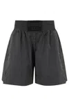 Rabanne Striped Wool Shorts With Logo Detail In Black White