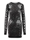 Rabanne Black Dress With Geometric All-over Pattern In Semi-transparent Polyamide Woman In Black